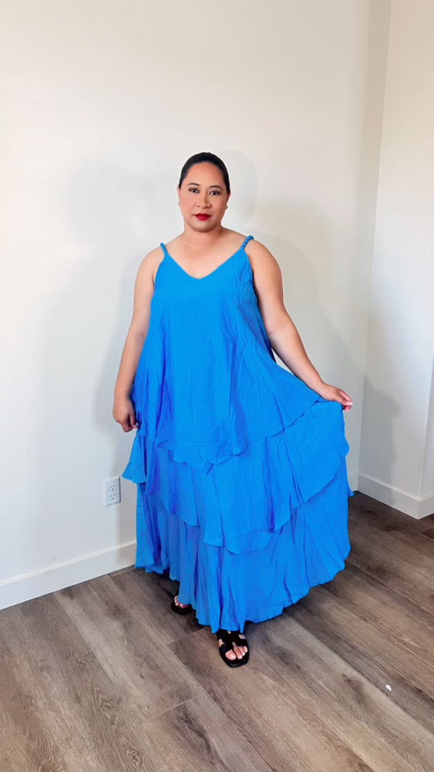 Santorini Tiered Maxi Dress – Cerulean Blue