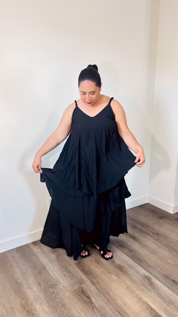 Midnight Tiered Maxi Dress – Black