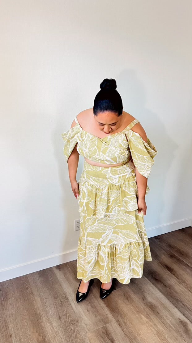 Tropical Palm Two-Piece Set – Sage Green